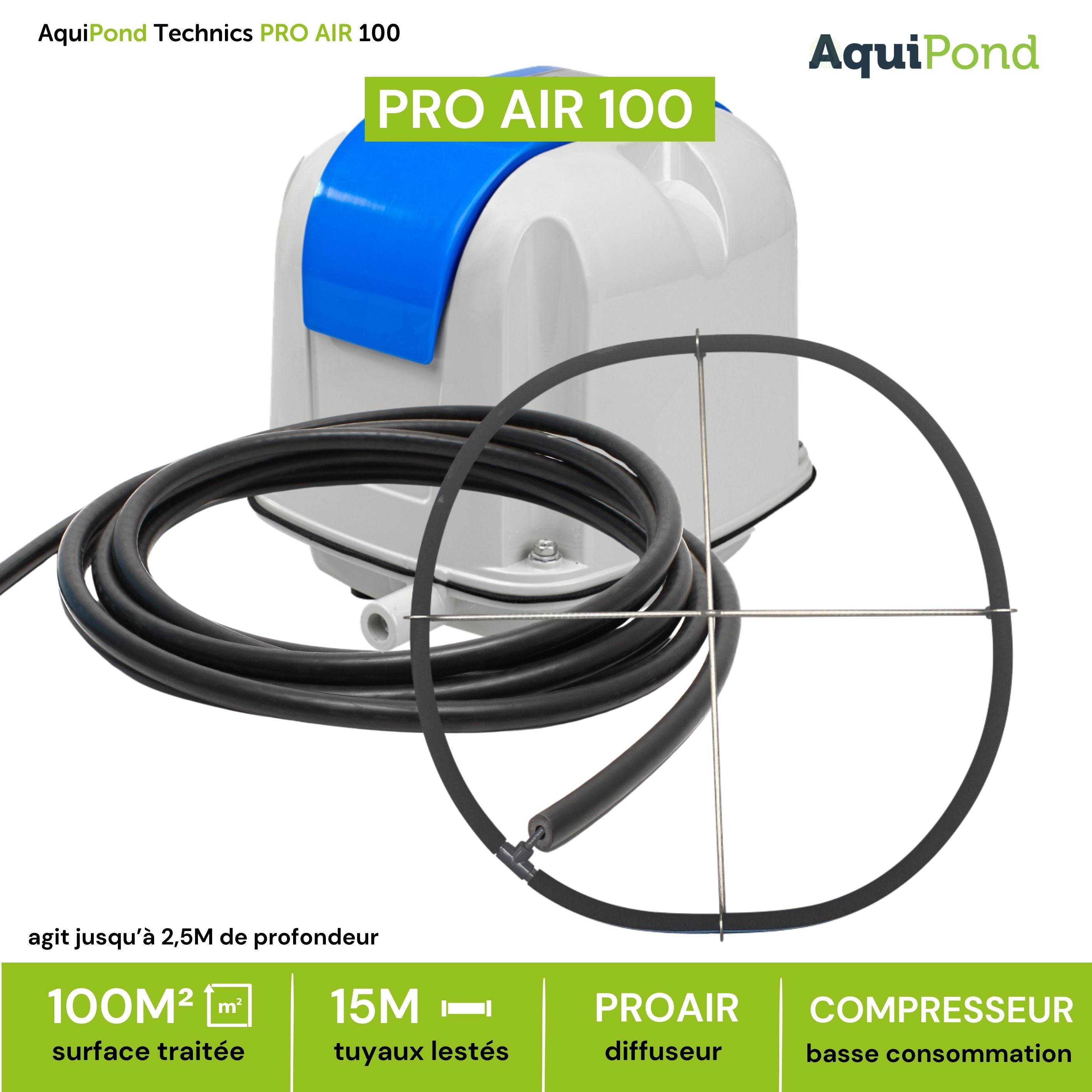 Aquipond Technics Pro Air 100 - 1 à 100M² - Système d'aération pour oxygéner les étangs