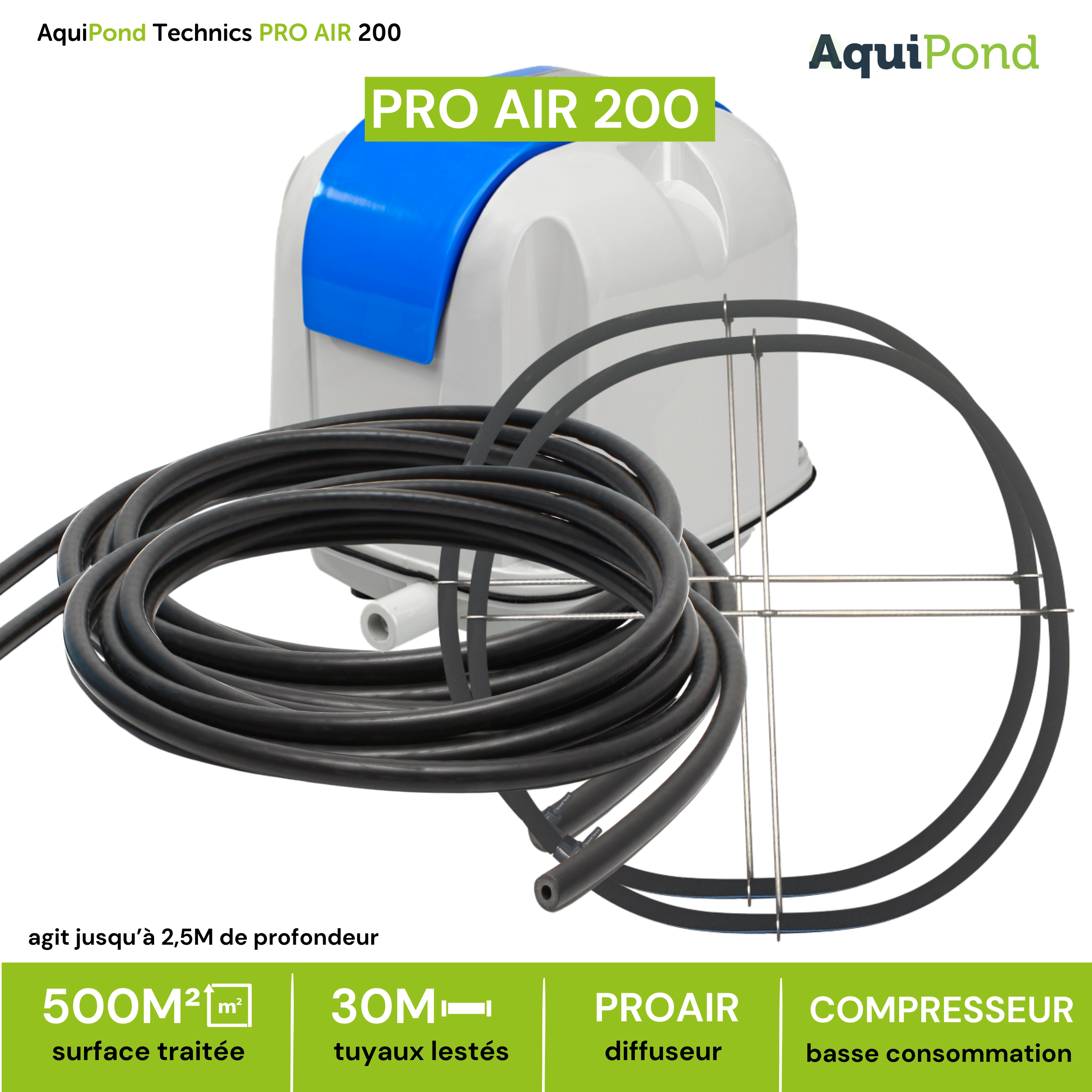 Aquipond Technics Pro Air 200 - 100 à 500M² - Système d'aération pour oxygéner les étangs