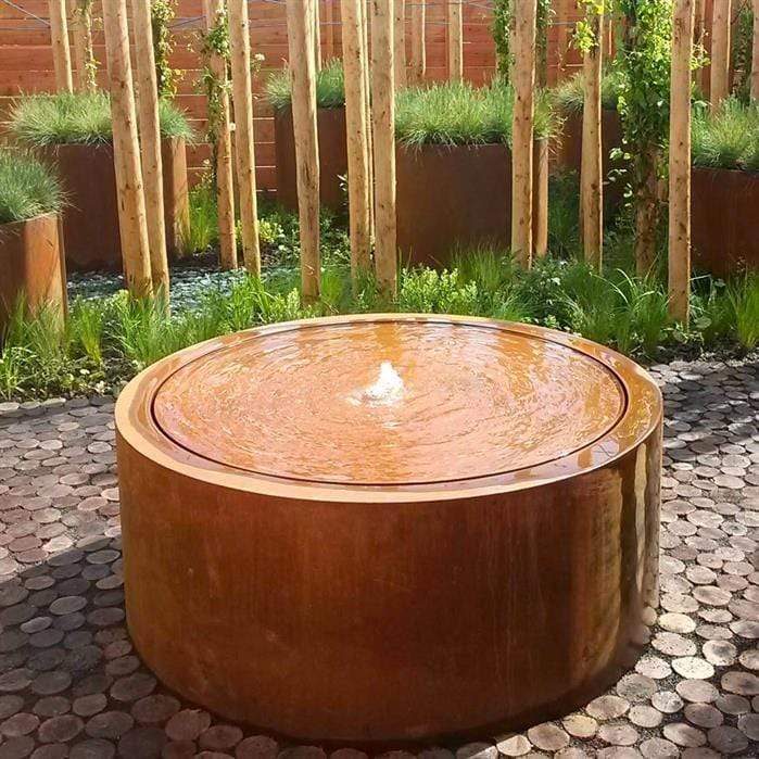 Foudebassin.com Tables d'eau Table d'eau rond en acier corten 120 x 40CM - Avec 1 fontaines + LED CBR5