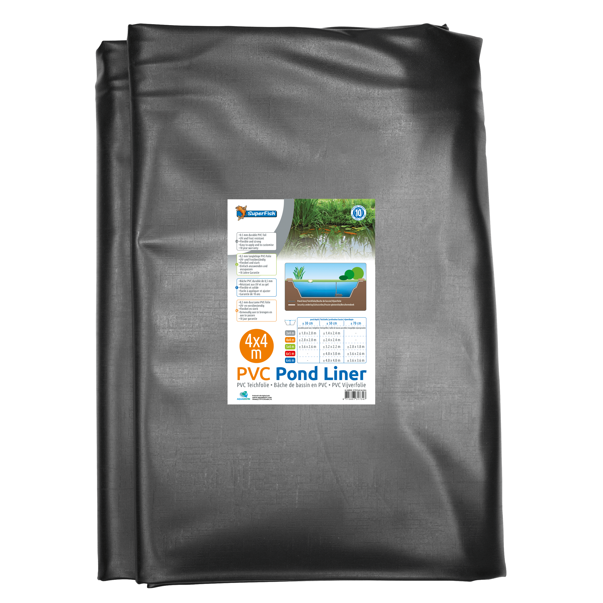 Superfish Baches Bâche PVC noir pré-emballé - Pond Liner 0.5MM - 4 x 4M - Superfish 8715897317347 06080505