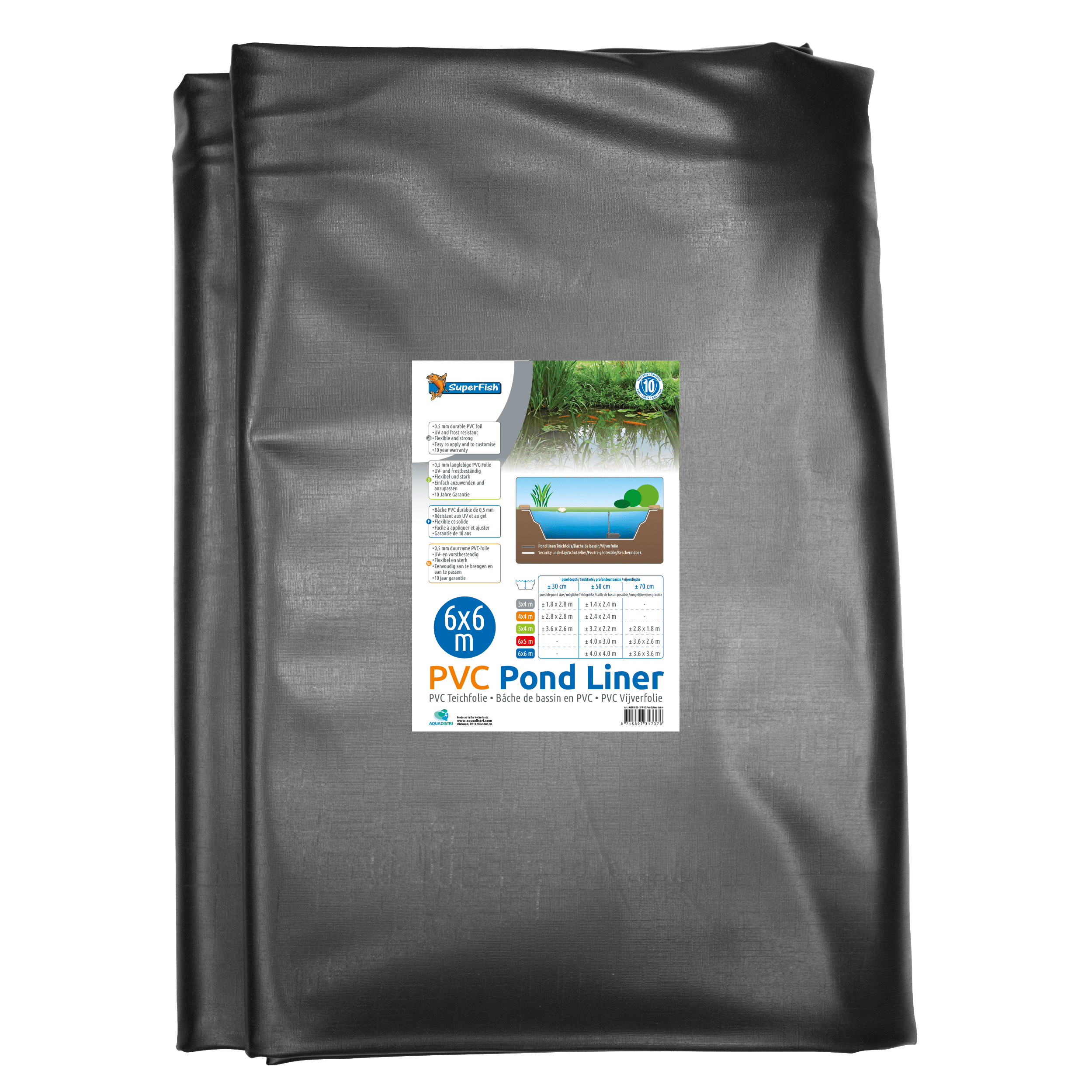 Superfish Baches Bâche PVC noir pré-emballé - Pond Liner 0.5MM - 6 x 6M - Superfish 8715897317378 06080520