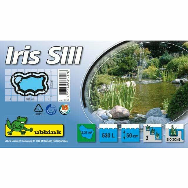 FOUDEBASSIN.COM UBBINK IRIS SIII - bassin préformé - HDPE, surface 2,21 m², profondeur max 50 cm, volume d'eau 530 l - H50 x 205 x 130 cm 8711465310178 1311017